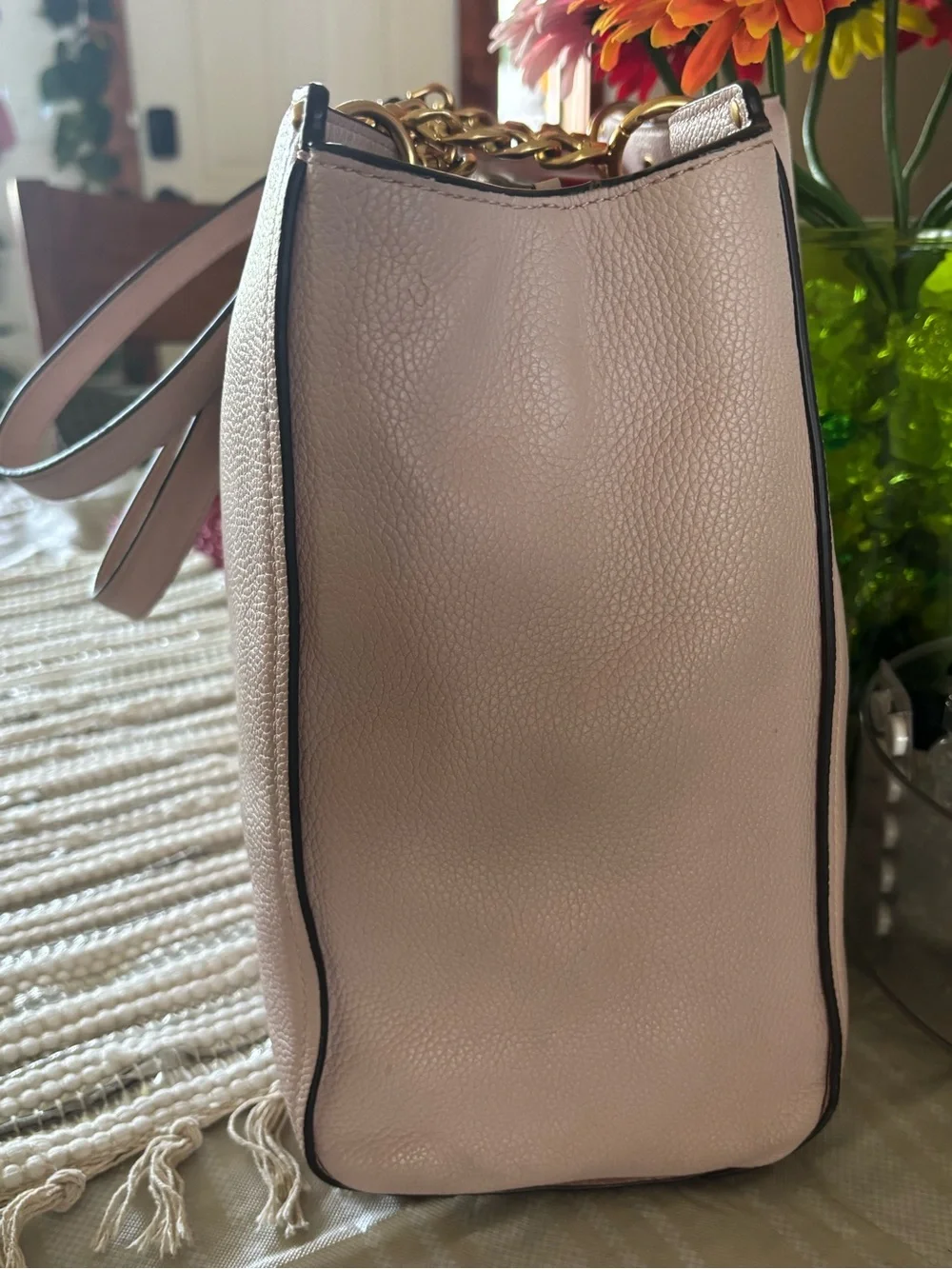 Tory Burch Dusty Pink Pebbled Leather Chain-Handle Tote